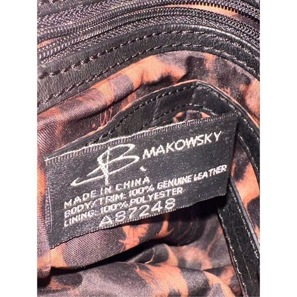 VINTAGE Women B Makowsky Black Leather Crossbody Purse Magnet Flap Gusset Pocket - Picture 8 of 14